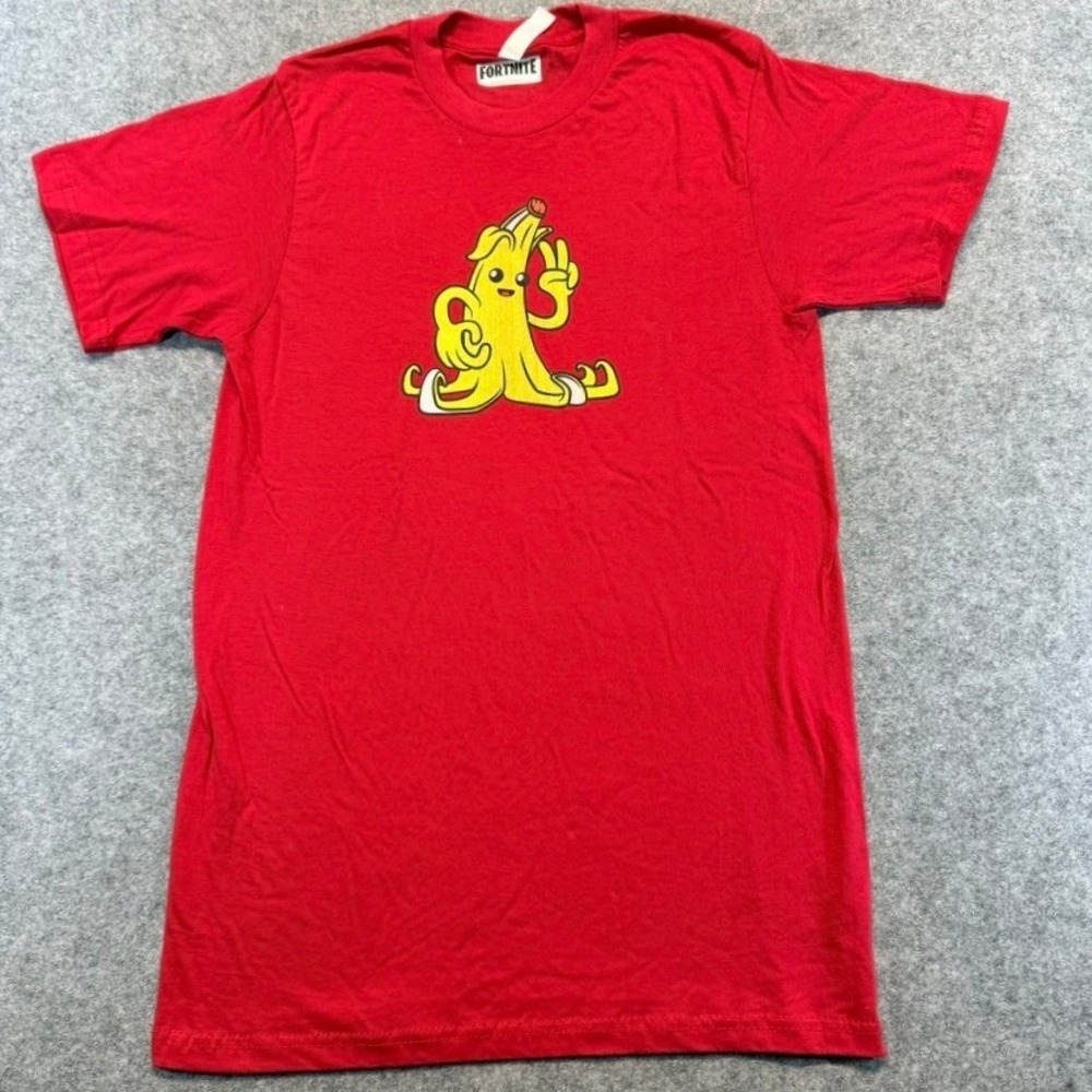 Fortnite Peely Graphic T-Shirt Mens XS Red Short Sleeve Cotton Gamer Epic Games
